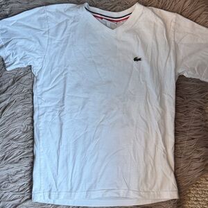 Lacoste White V-Neck T-Shirt with Logo